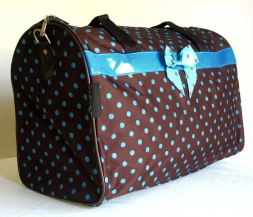 19" Duffel/Tote Bag Brown & Blue Polka Dots Luggage Purse