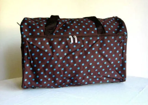 19" Duffel/Tote Bag Brown & Blue Polka Dots Luggage Purse