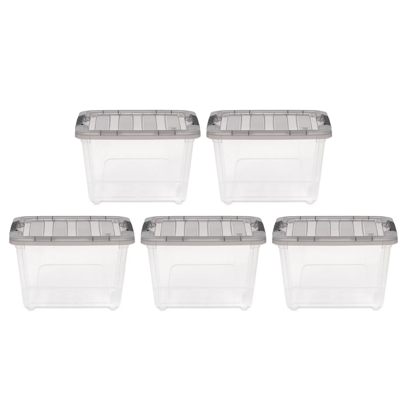 4.7 Gallon Stack & Pull Clear Plastic storage Box, Lid Gray, pack of 5