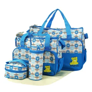 5PCS Baby Nappy Diaper Bags Set Mummy Diaper Shoulder Bags w/ Nappy Changing Pad Insulated Pockets Travel Tote Bags For Mom Dad