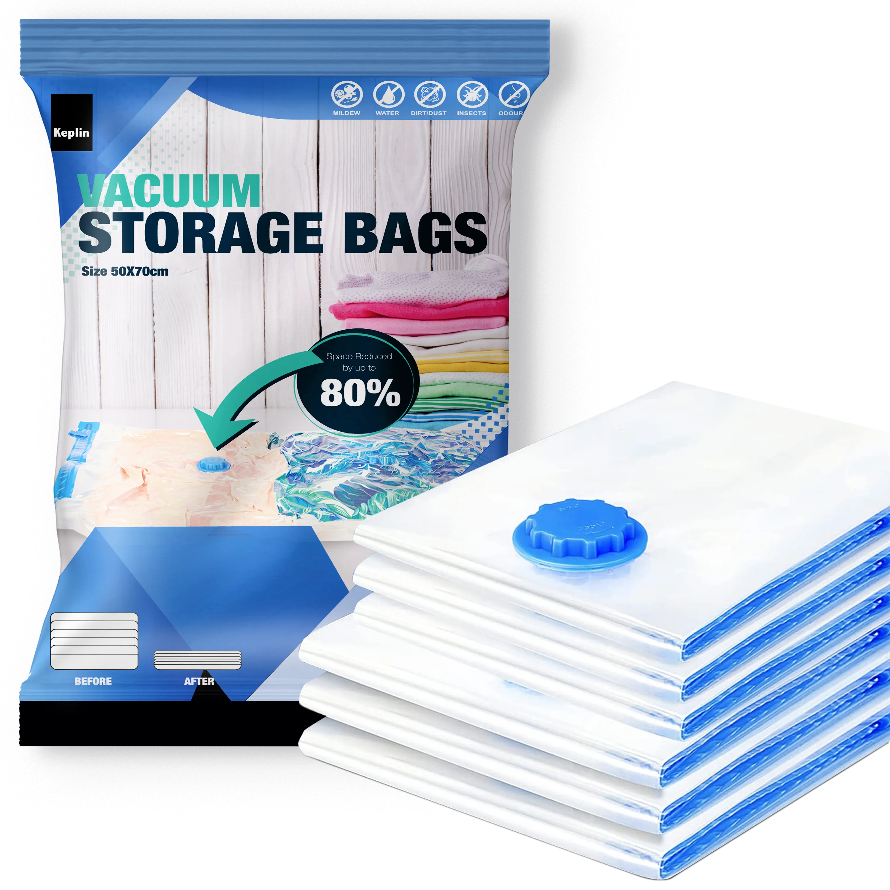 6pcs Vacuum Storage Bags | Save space | Extra Thick | Double-Zip & Triple Sealed