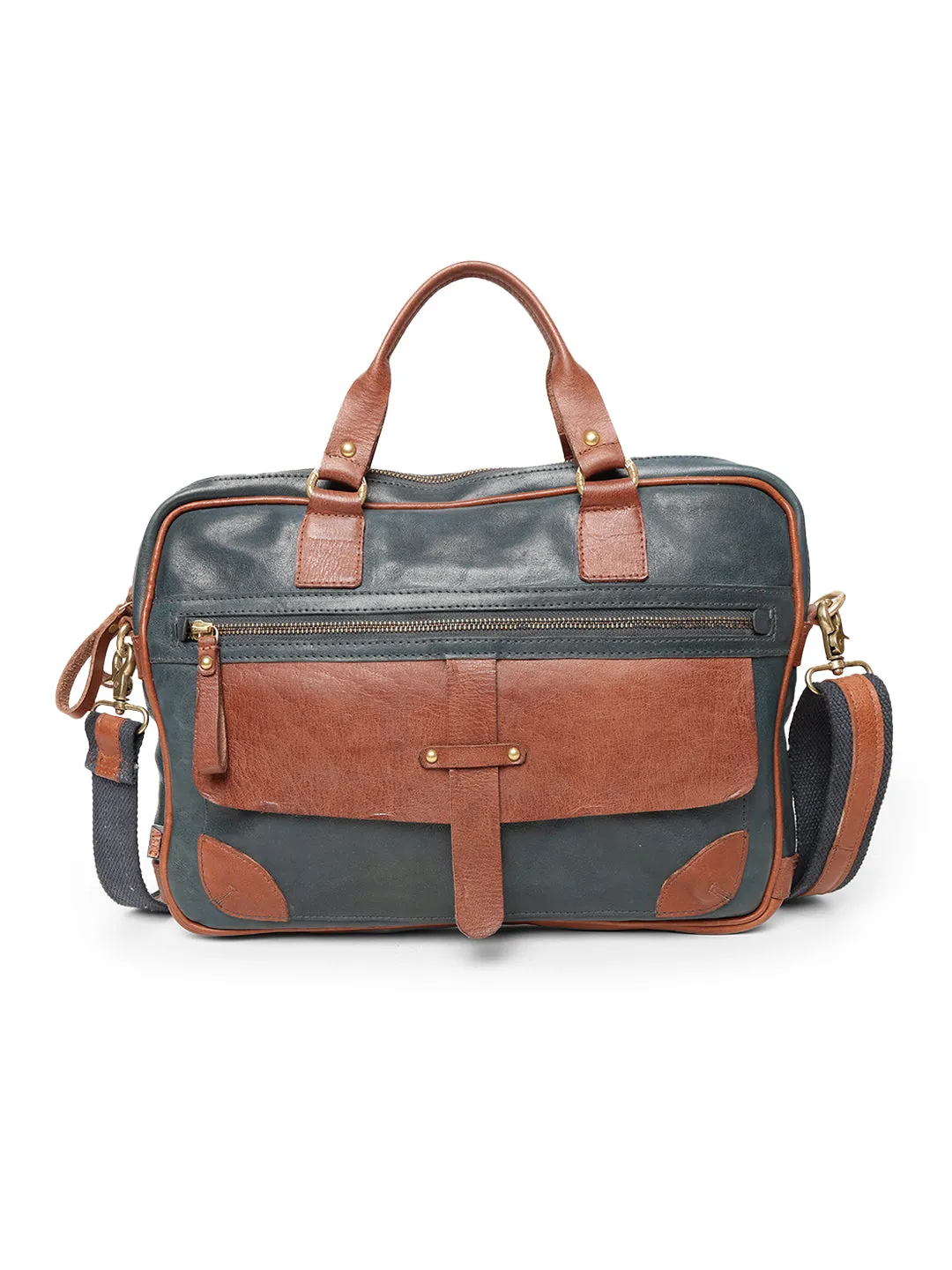 Art N Vintage Winger : Navy With Cognac Real Leather Laptop Bag