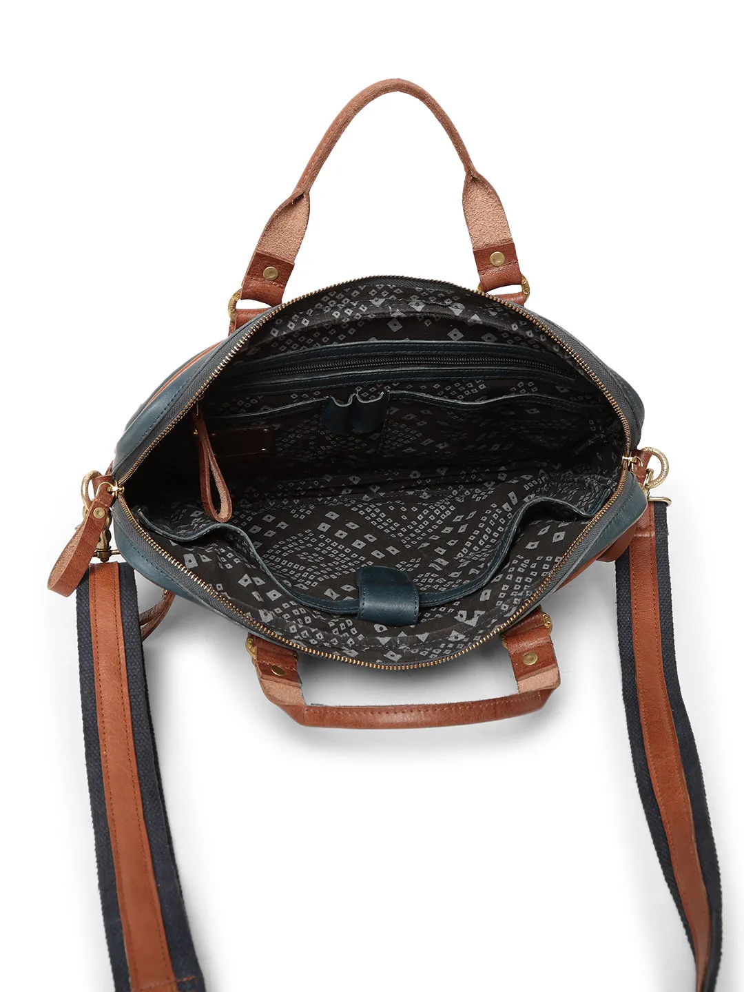 Art N Vintage Winger : Navy With Cognac Real Leather Laptop Bag