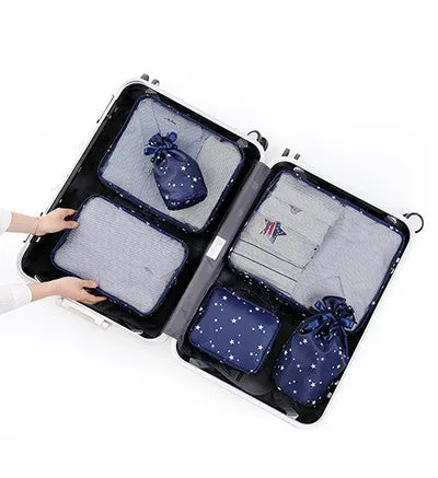 BAGSMALL 6pcs/Set Packing Cubes Waterproof Nylon Travel Organizer Bag for Luggage Packing Suitcase With Drawstring Cosmetic Bag