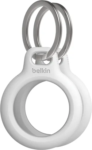 Belkin Apple Airtag Secure Holders with Key Ring - Durable, Scratch-Resistant Case with Open Face & Raised Edges - Protective Airtag Keychain Accessory for Keys, Pets, Luggage, & More - 2-Pack White