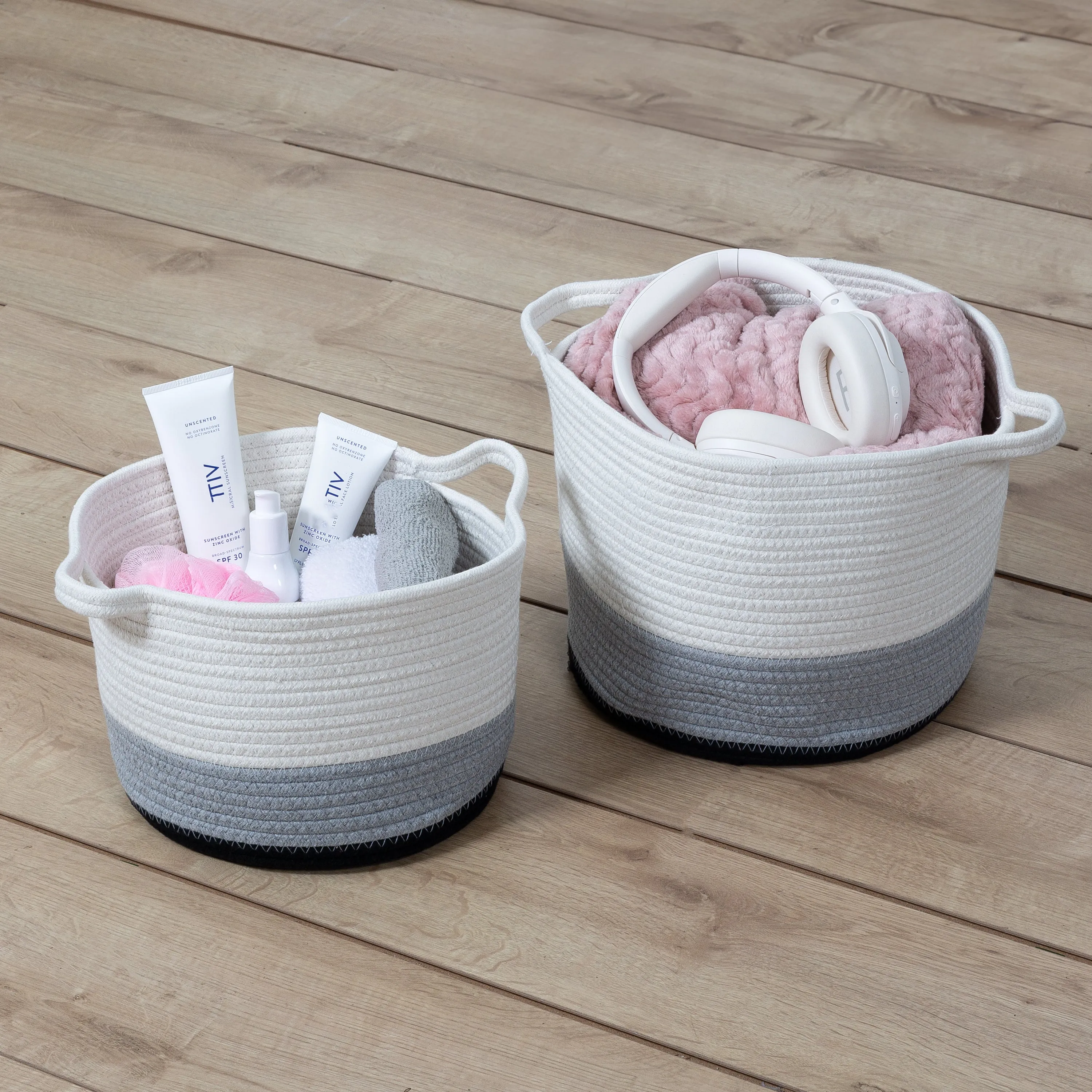 Black/White Ombré Cotton Rope Nesting Basket (Set of 2)