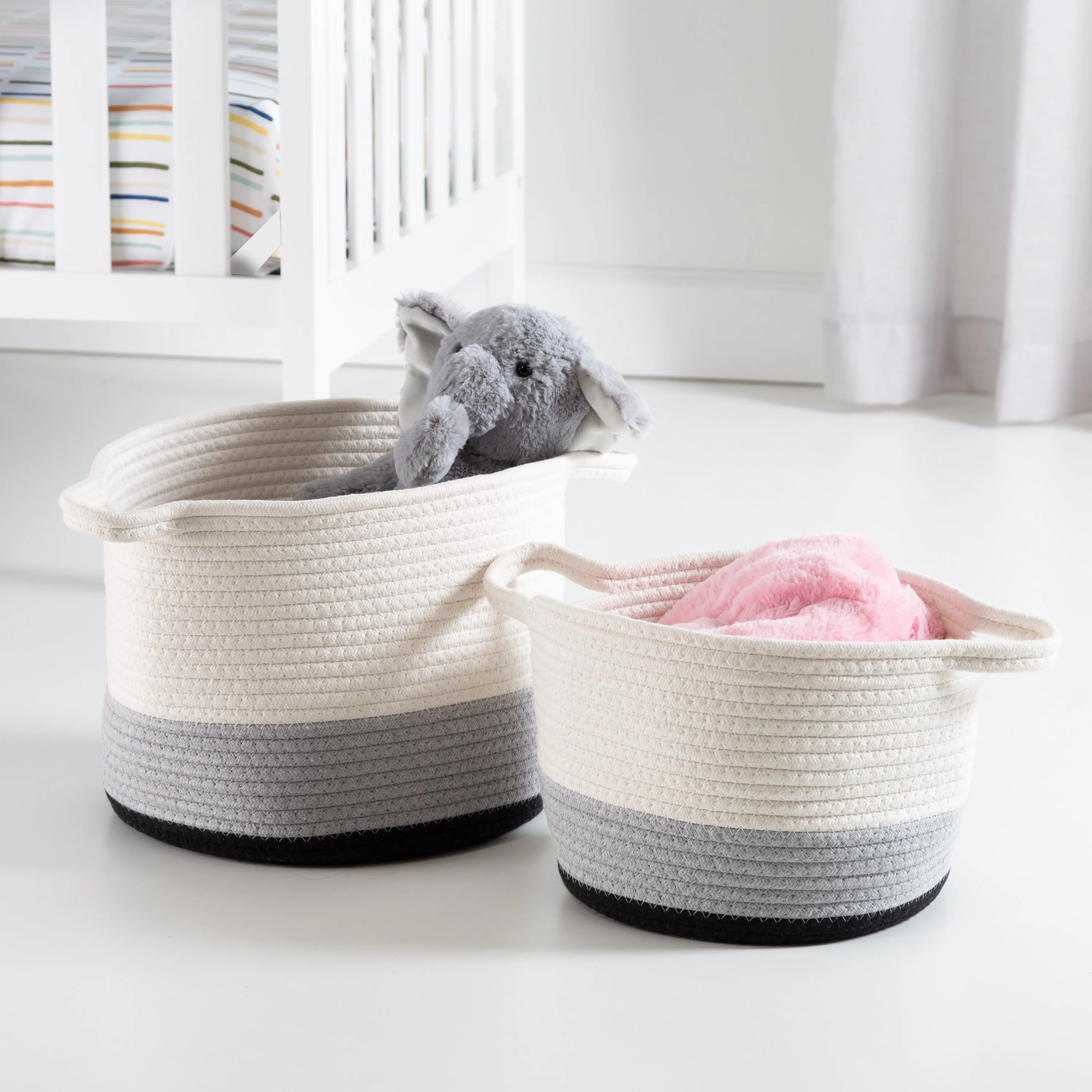 Black/White Ombré Cotton Rope Nesting Basket (Set of 2)