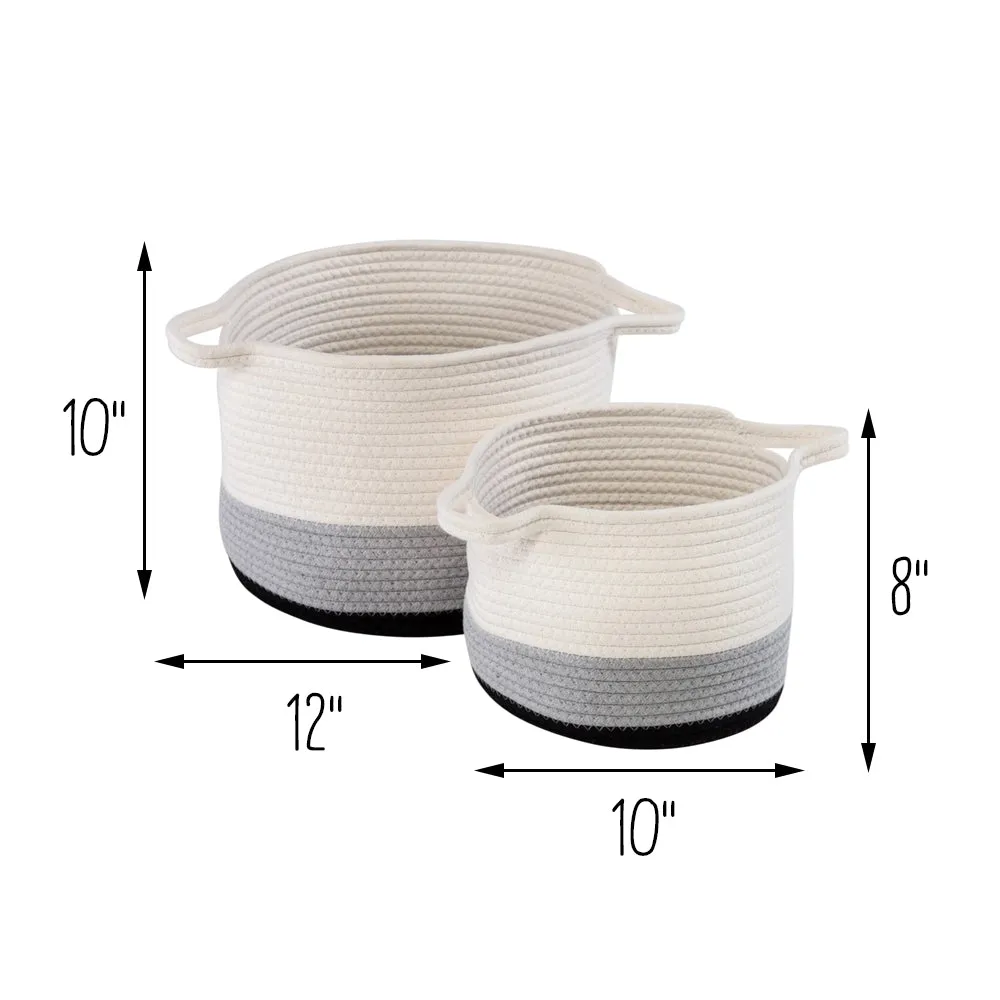 Black/White Ombré Cotton Rope Nesting Basket (Set of 2)