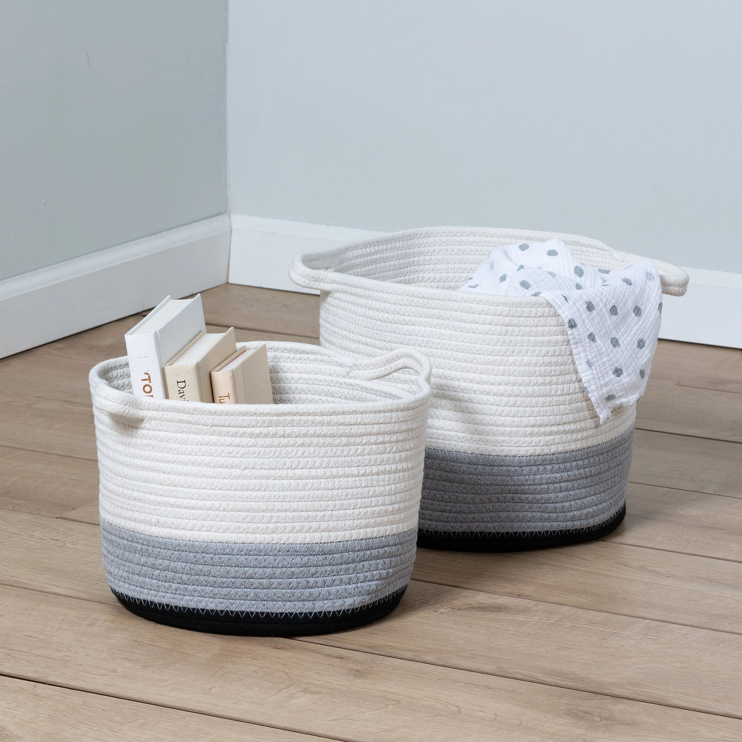 Black/White Ombré Cotton Rope Nesting Basket (Set of 2)