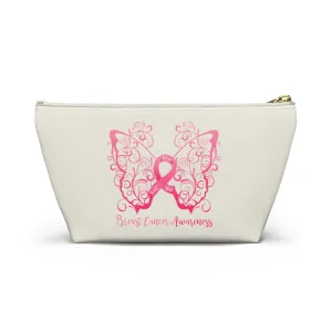 Breast Cancer Awareness Filigree Butterfly Small "Natural" T-Bottom Accessory Pouch (Dual-Sided Design)