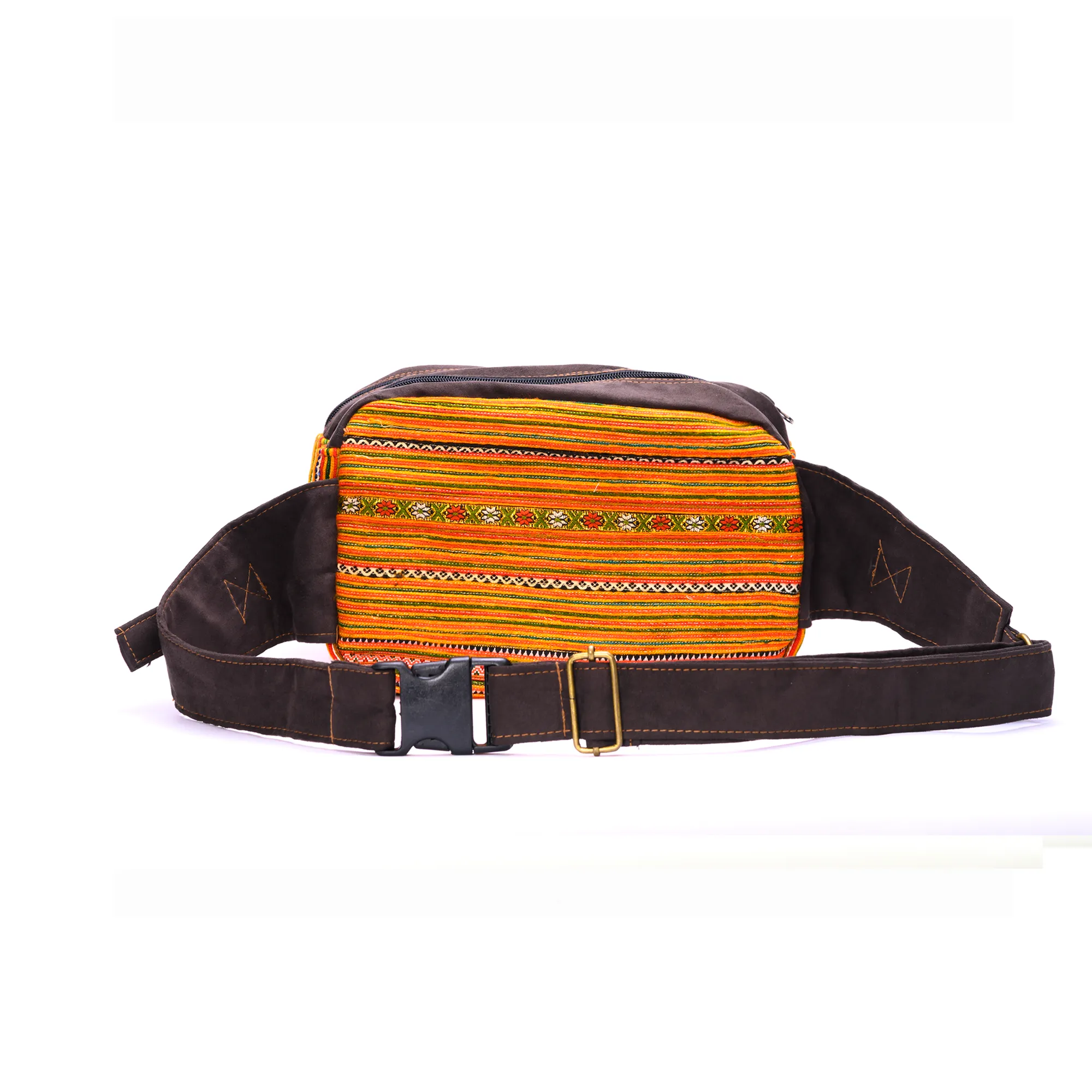 Bright Orange Waist bag, embroidery and faux leather