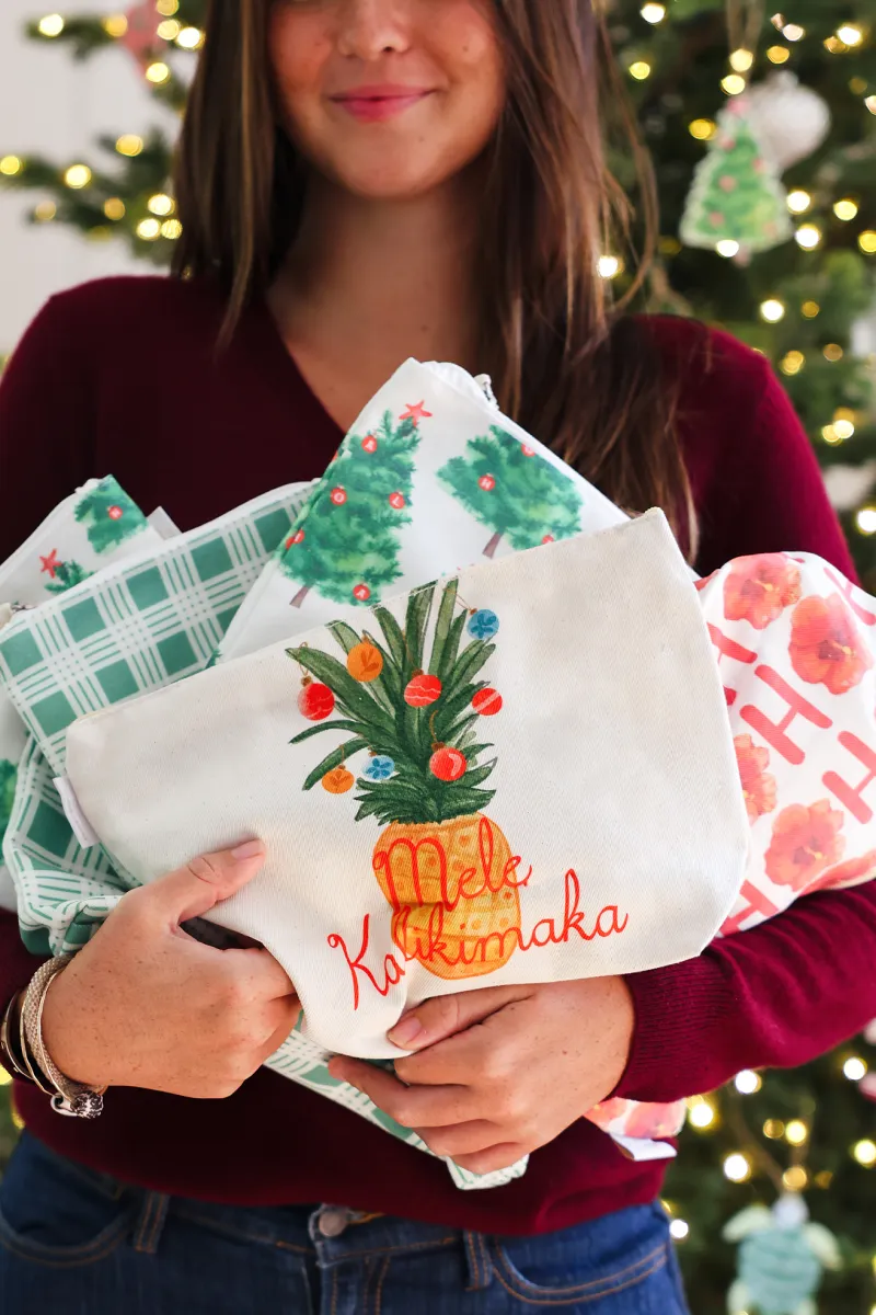 Christmas Pineapple Pattern Cosmetic Bag. Small