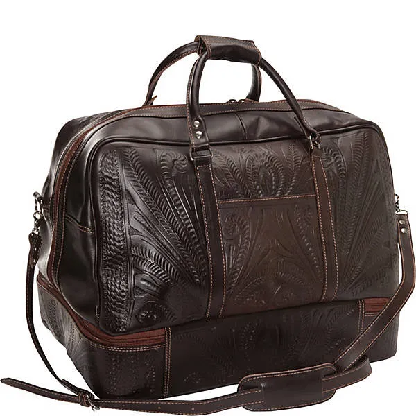 Duffle Bag with False Bottom in Hand Tooled Leather, Multi Colors 8394-LG