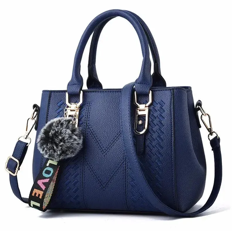 Embroidery Messenger Bags Women Leather Handbags Bags for Women Sac a Main Ladies hair ball Hand Bag