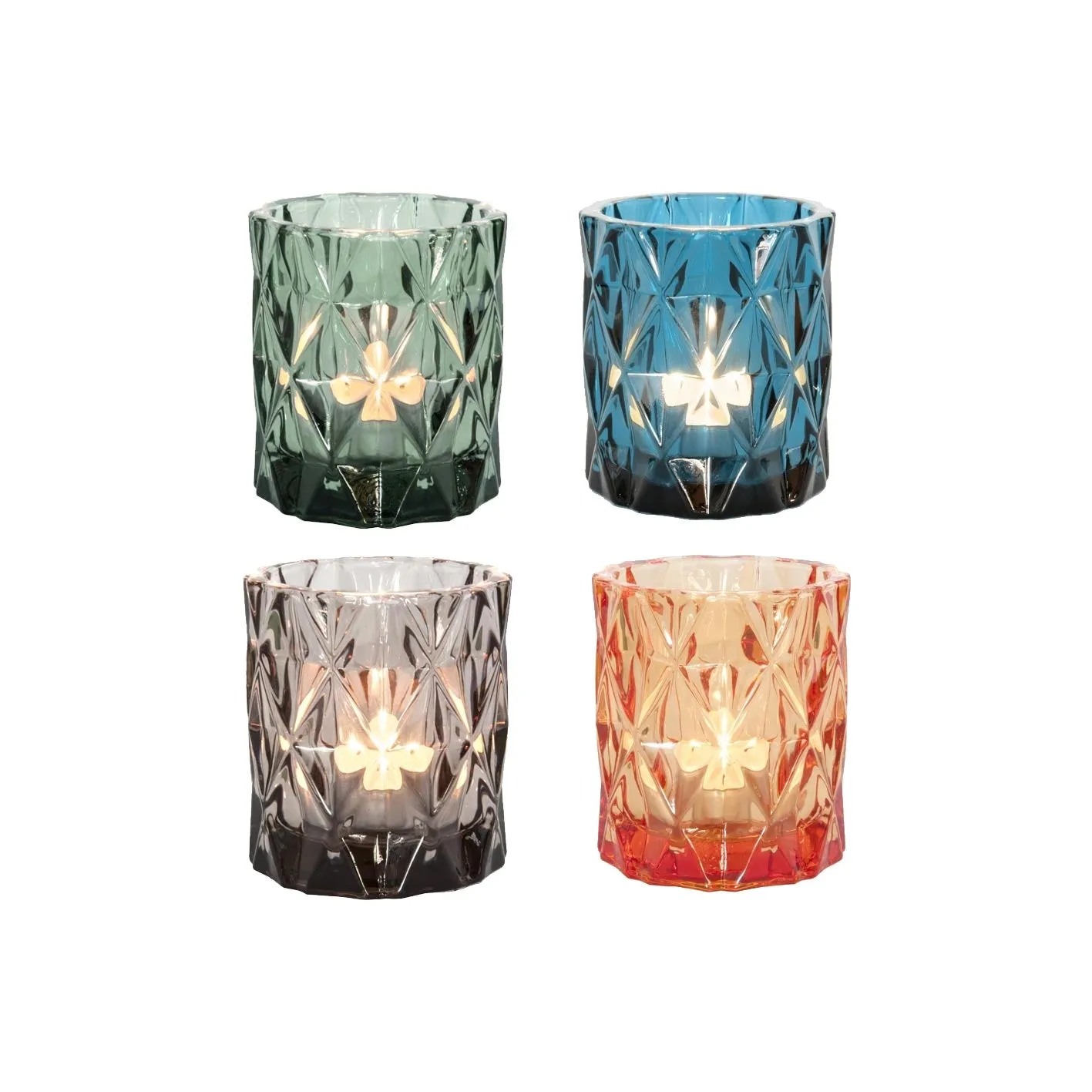 Glass Tea Light Holder Set - Gem (4pc)