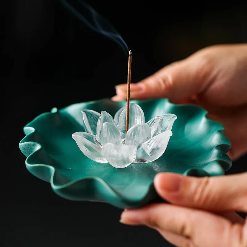 Gohobi Handmade Clear Glass Incense Holder Ornament