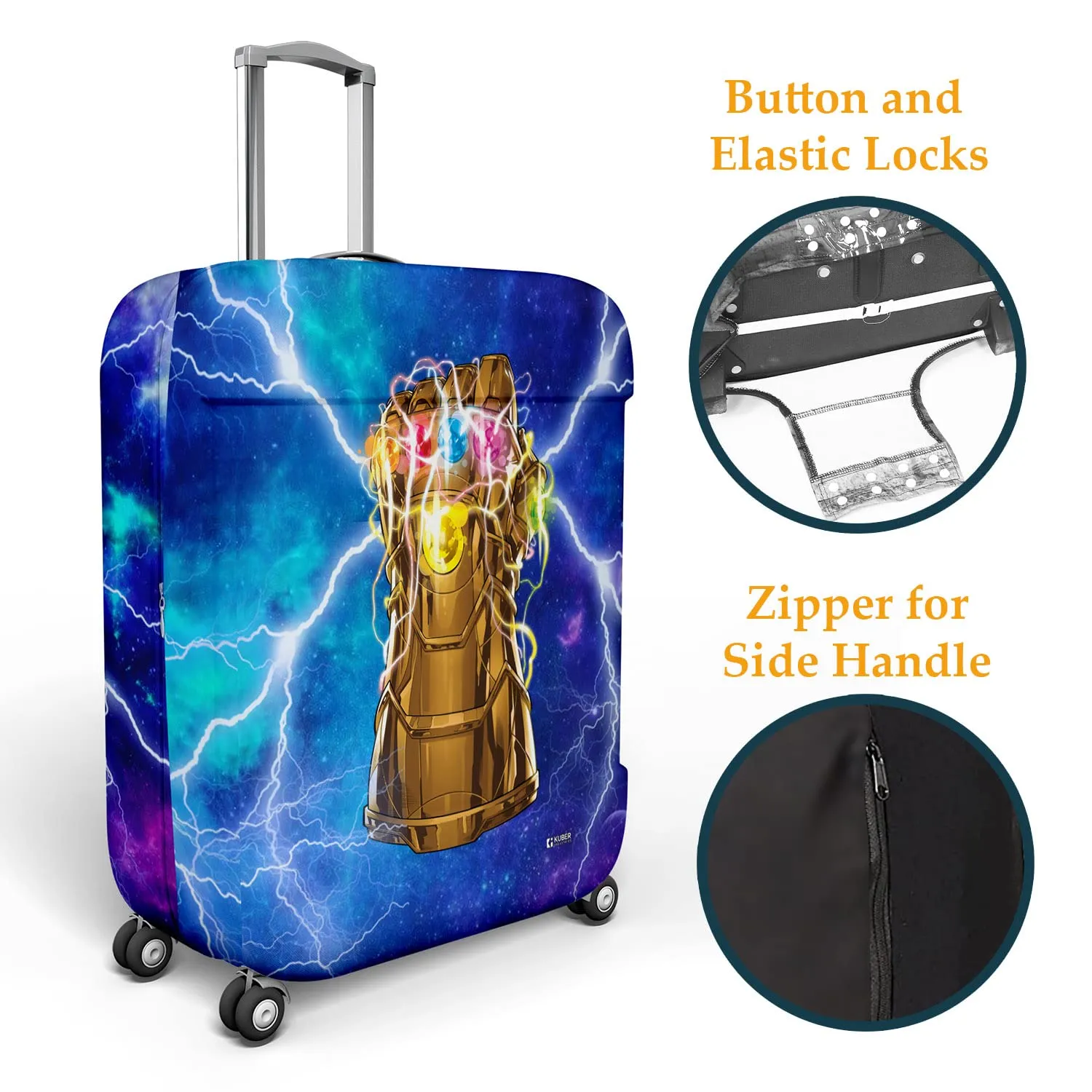 Heart Home Marvel The Infinity Gauntlet Luggage Cover | Polyester Travel Suitcase Cover | Washable | Stretchable Suitcase Cover | 22-26 Inch-Medium | 26-30 Inch-Large | Pack of 2 | Sky Blue