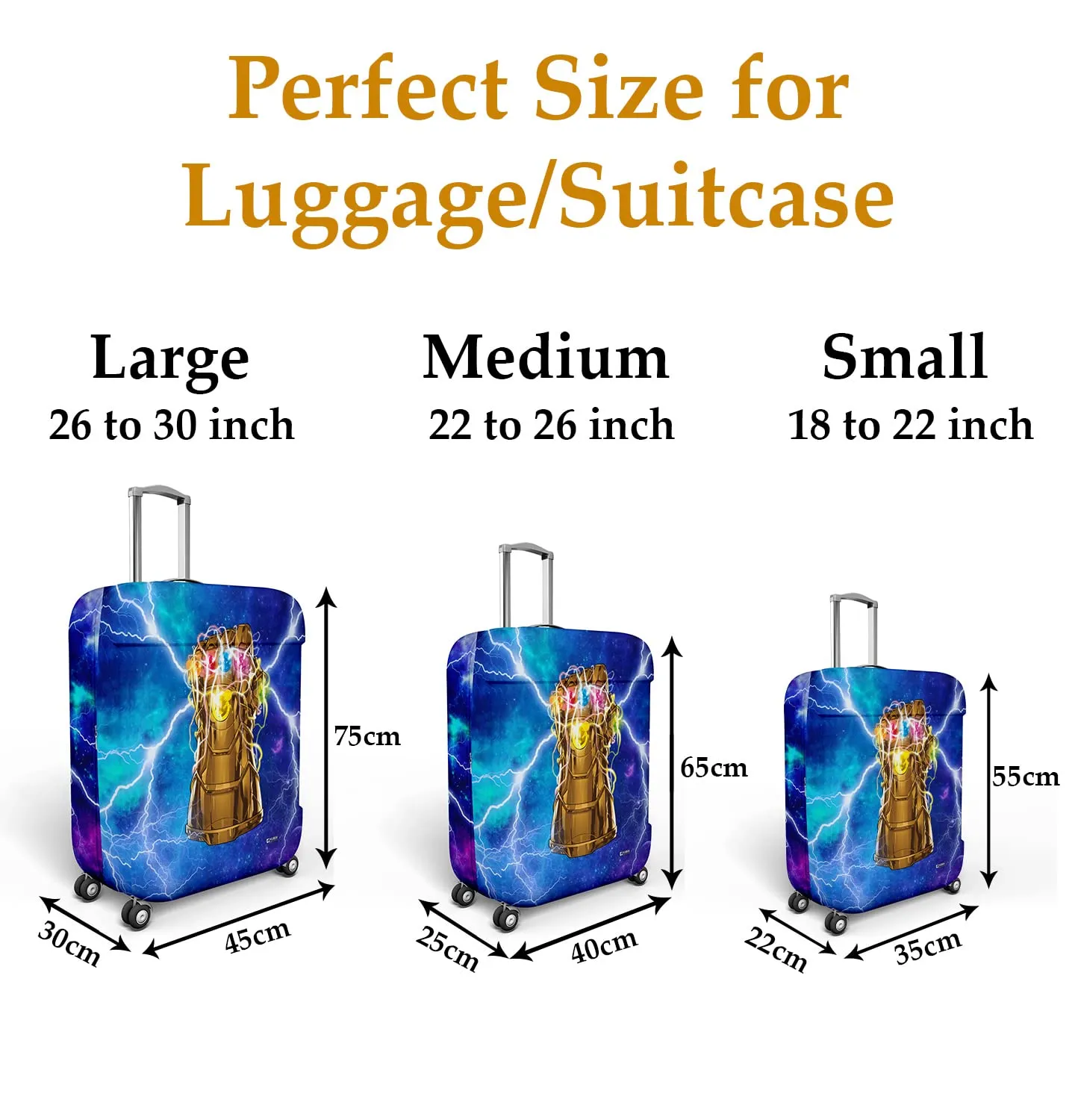 Heart Home Marvel The Infinity Gauntlet Luggage Cover | Polyester Travel Suitcase Cover | Washable | Stretchable Suitcase Cover | 22-26 Inch-Medium | 26-30 Inch-Large | Pack of 2 | Sky Blue