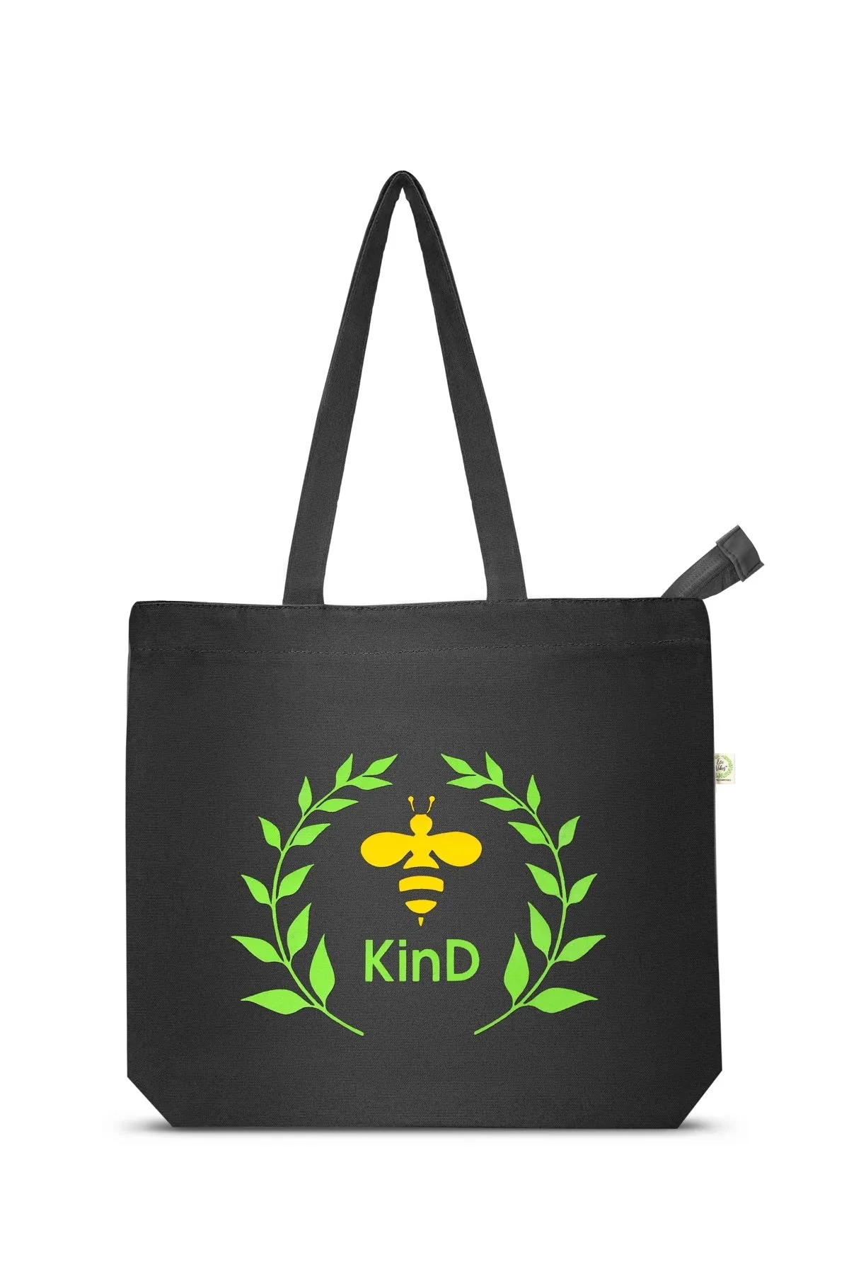 Kind- Premium Cotton Canvas Tote Bag with Zip- Black