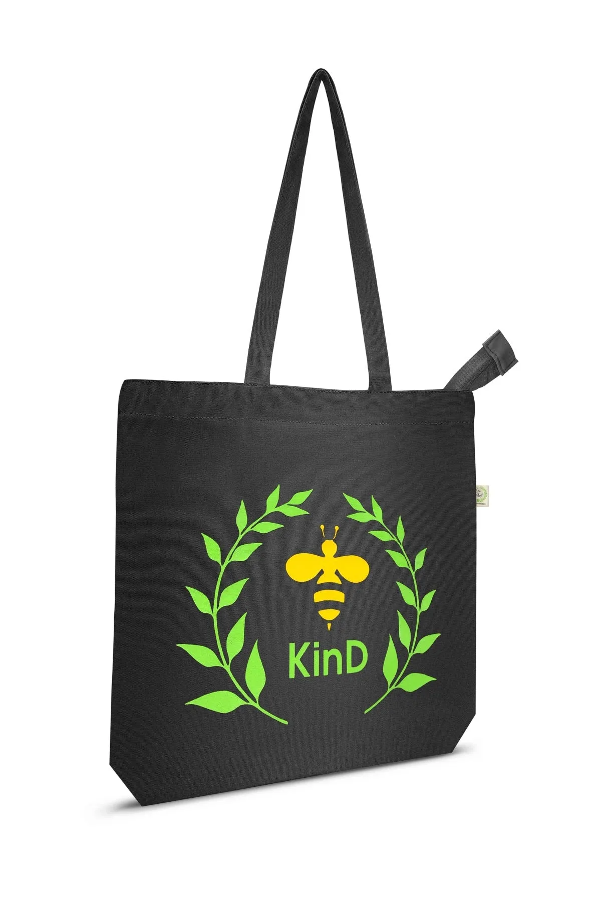 Kind- Premium Cotton Canvas Tote Bag with Zip- Black