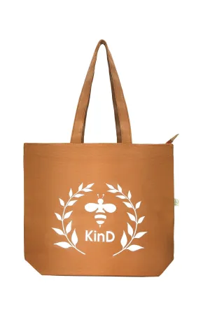 Kind- Premium Cotton Canvas Tote Bag with Zip- Tan