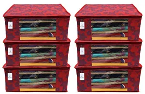 Kuber Industries Clothes Organizer For Wardrobe (Pack of 6) - Storage Organizer For Saree | Shirts | Salwar | Lehenga | Kurti | Clothes - Dress Organizer For Wardrobe - Saree Covers With Zip (Red)