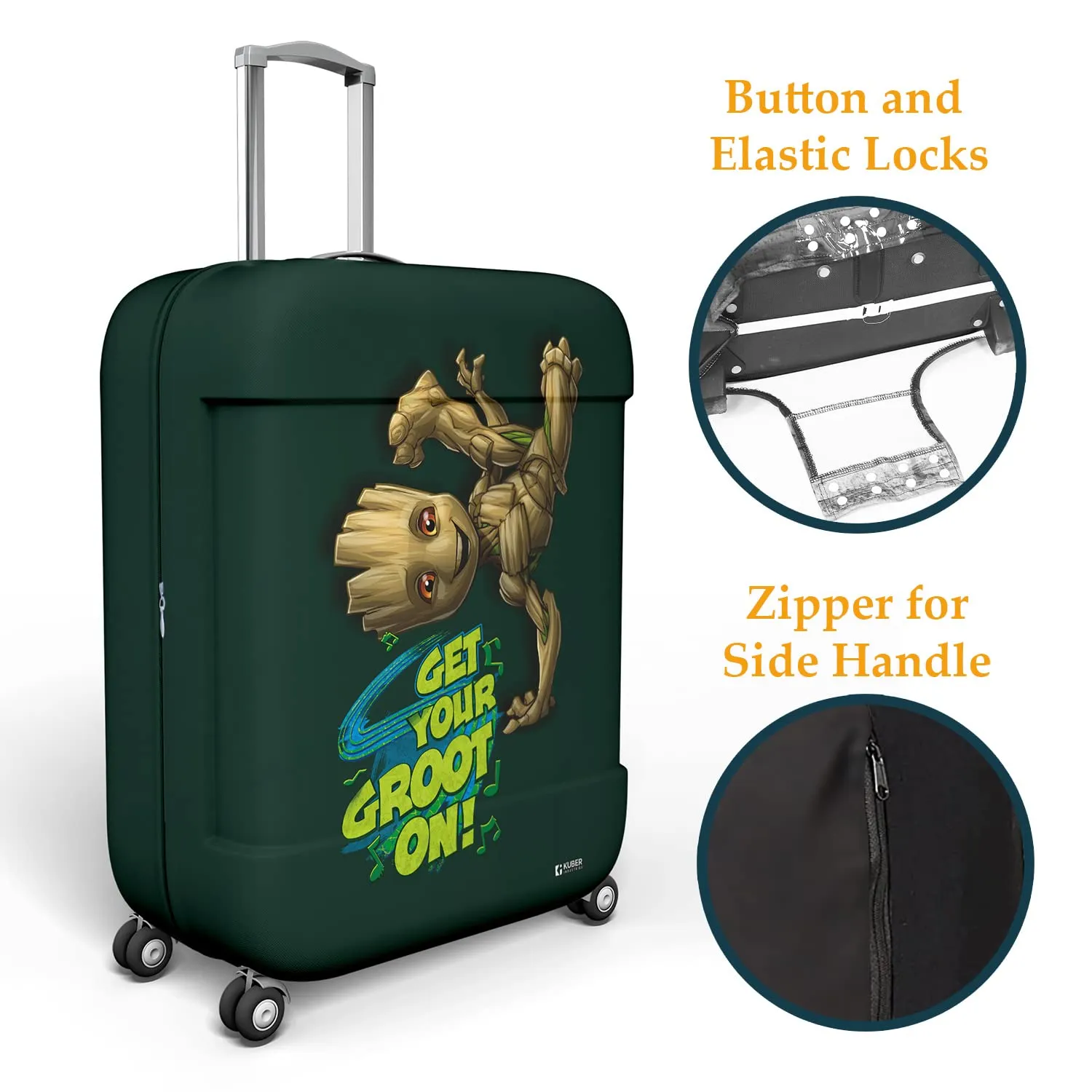 Kuber Industries Marvel I Am Groot Luggage Cover | Polyester Travel Suitcase Cover | Washable | Stretchable Suitcase Cover | 18-22 Inch-Small | 26-30 Inch-Large | Pack of 2 | Green