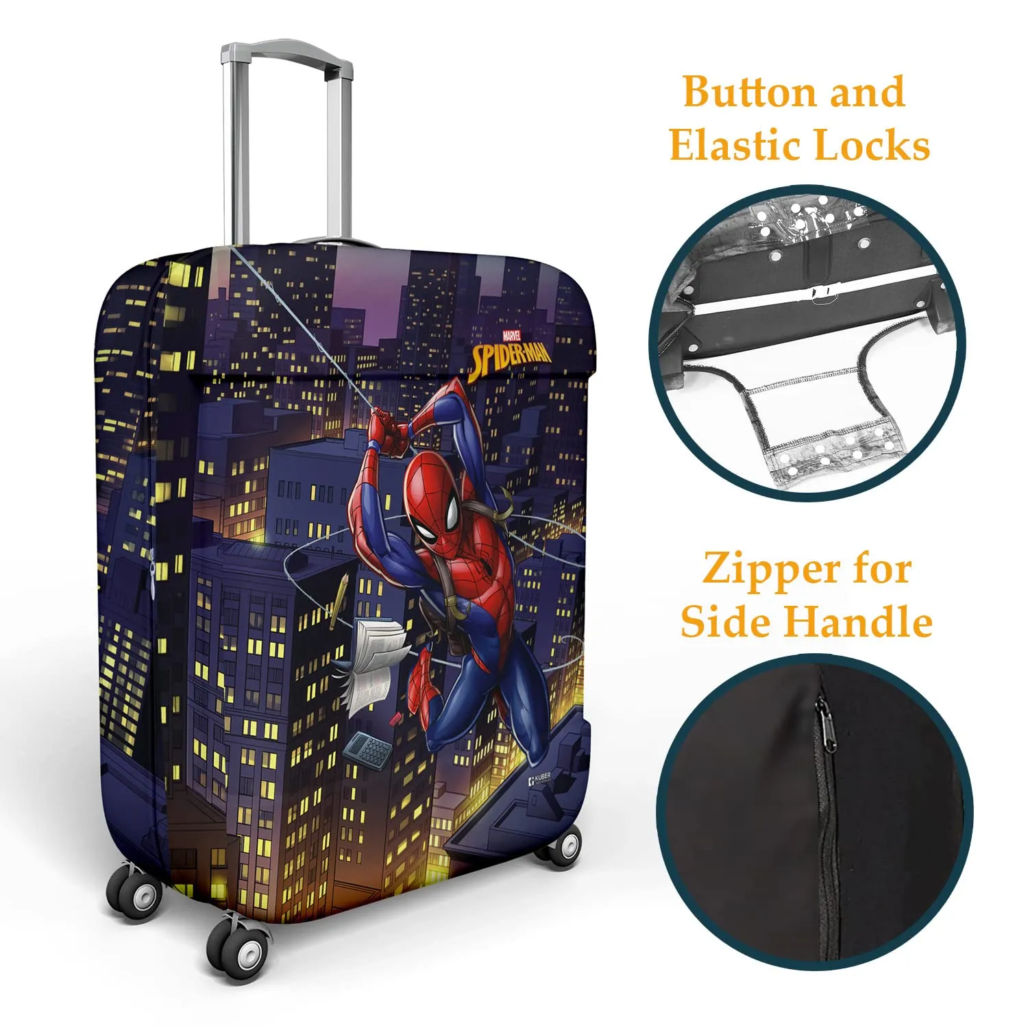 Kuber Industries Marvel Spiderman Luggage Cover|Polyester Travel Suitcase Cover|Washable|Stretchable Suitcase Protector|22-26 Inch|Medium (Multicolor)