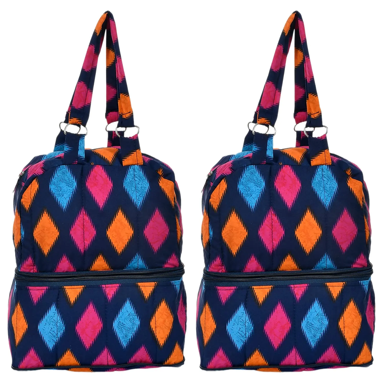 Kuber Industries Navajo Pattern Multiuses Hand Bag: Tote Bag: Travel Toiletry Bag for Women/Girls- Pack of 2 (Blue)-50KM01149