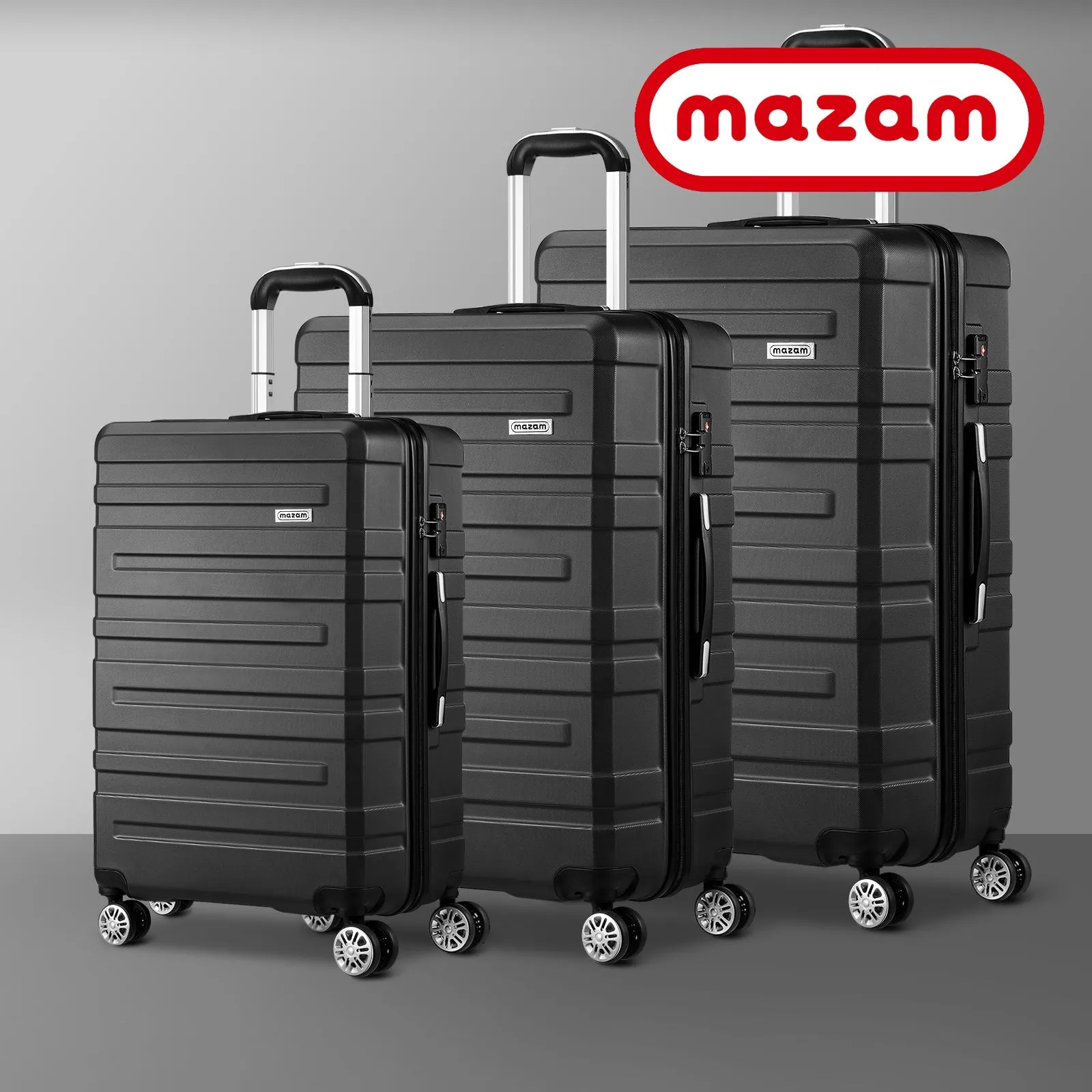 Mazam 3PCS Luggage Suitcase Trolley Set Travel TSA Lock Storage Hard Case Black