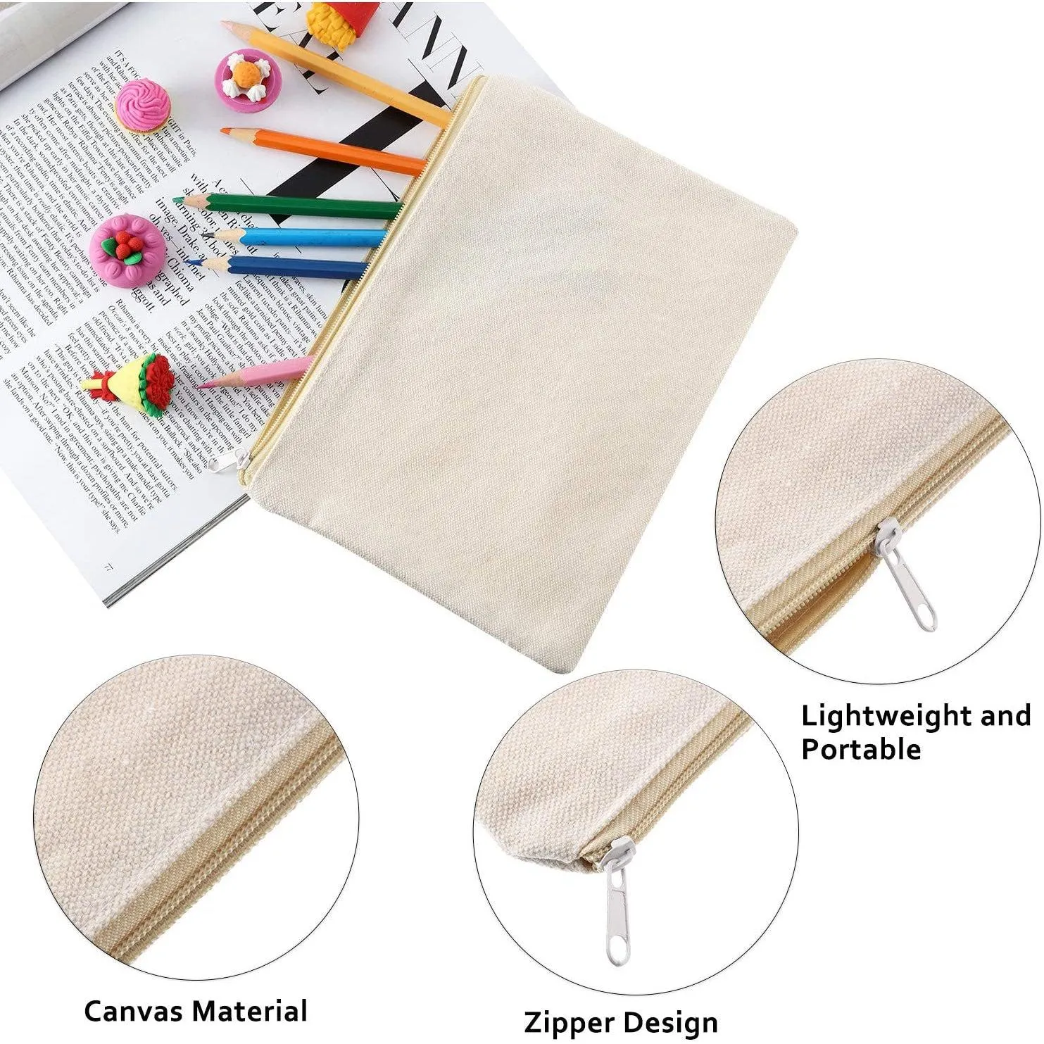 Multi-Purpose Natural Cotton CanvasZipper Pouch