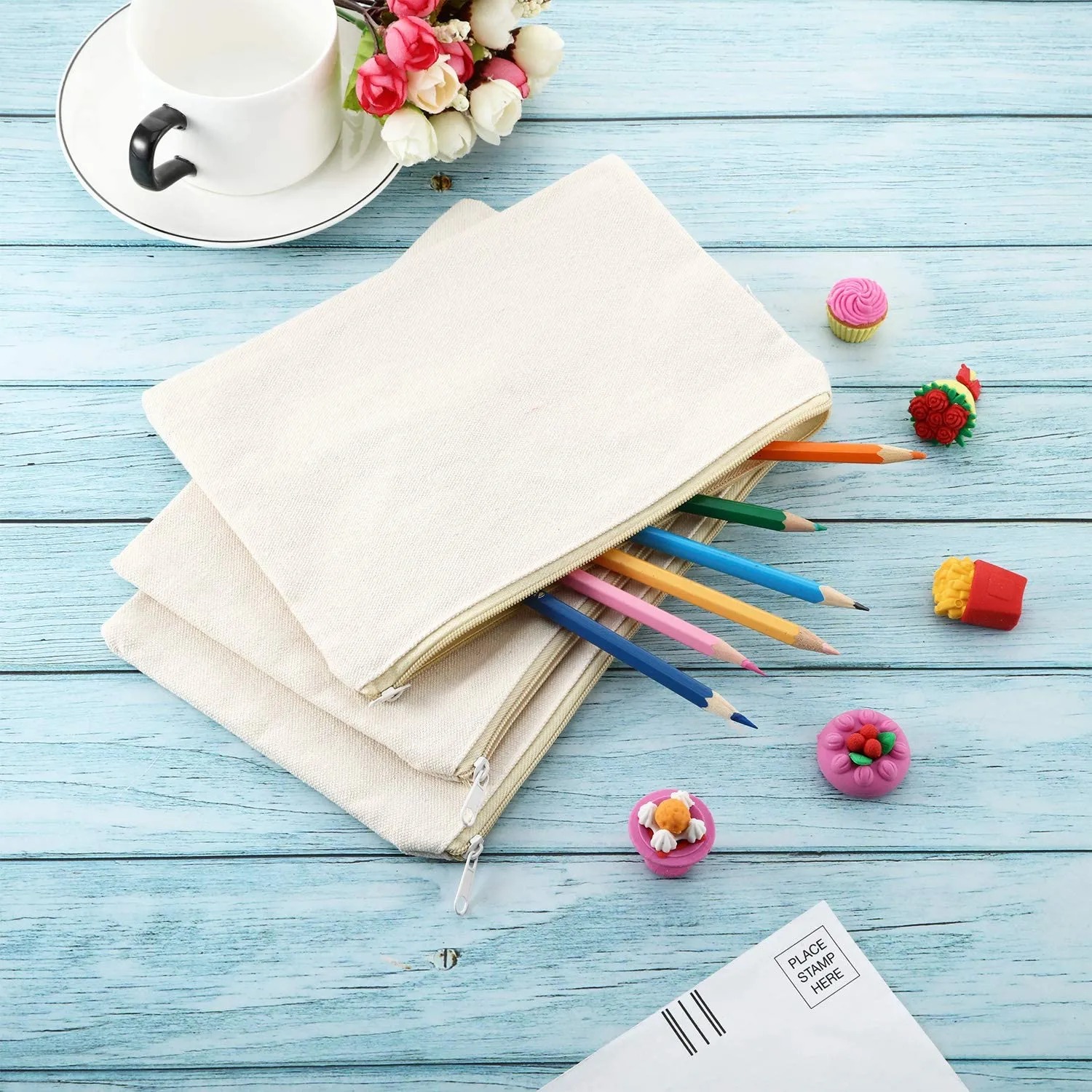 Multi-Purpose Natural Cotton CanvasZipper Pouch