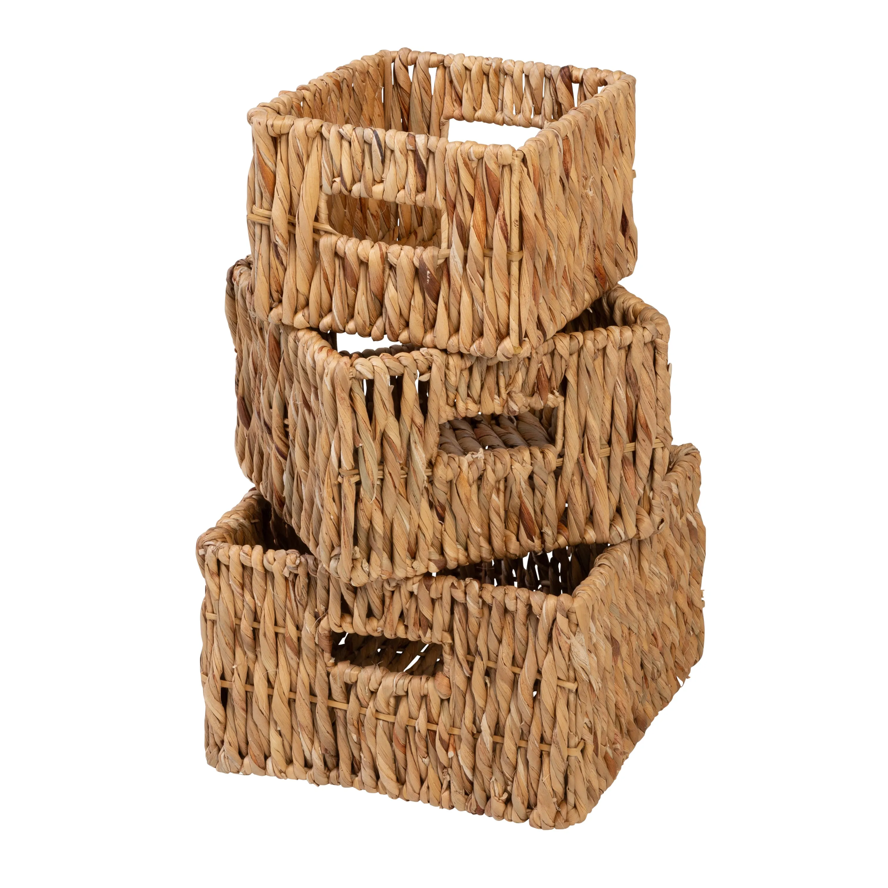 Natural Wicker Square Nested Baskets with Handles (Set of 3)