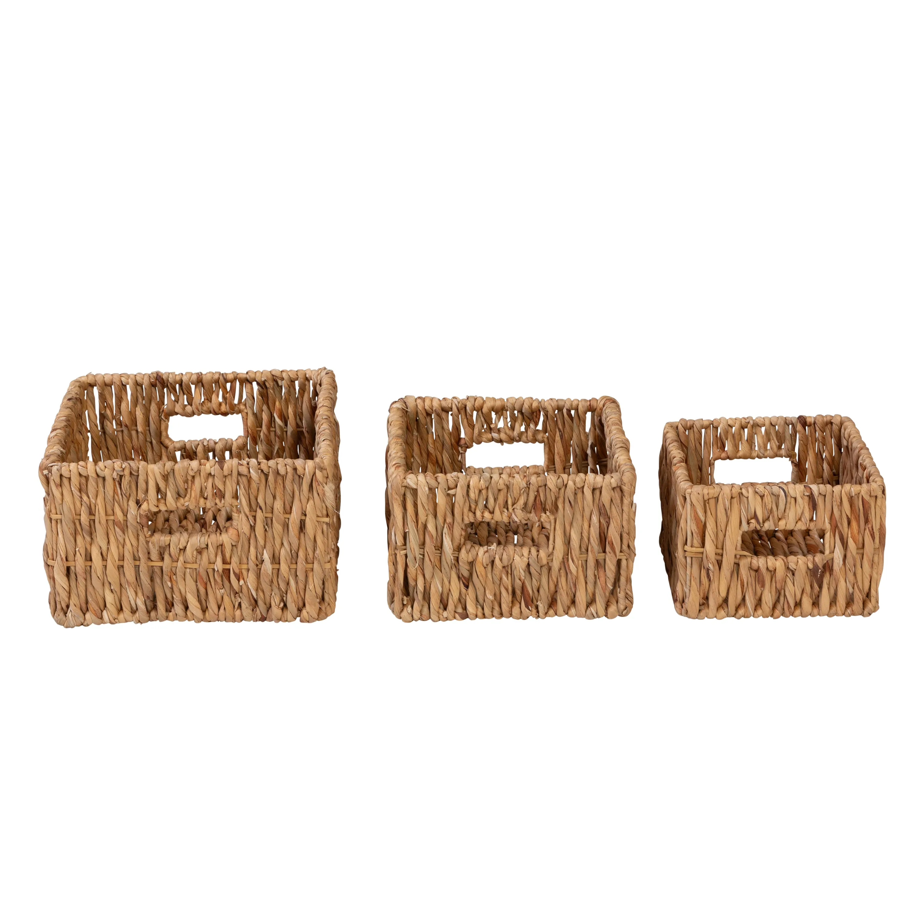 Natural Wicker Square Nested Baskets with Handles (Set of 3)