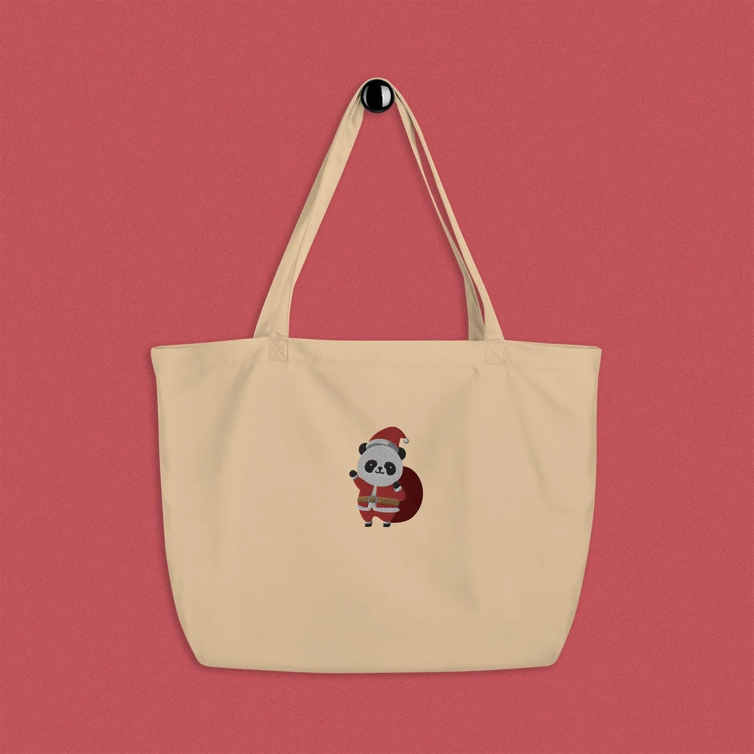 Panda Santa Embroidered Large Tote