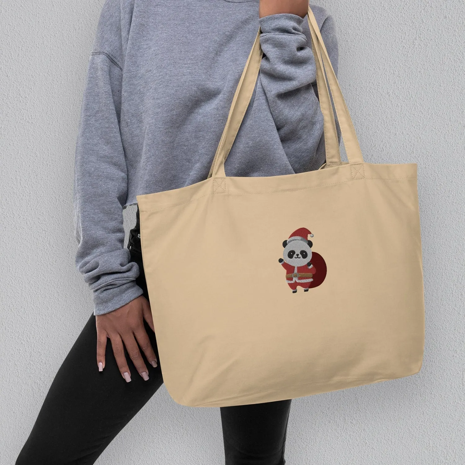 Panda Santa Embroidered Large Tote