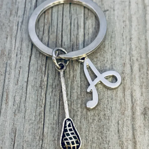 Personalized Lacrosse Zipper Pull Keychain with a Letter Charm