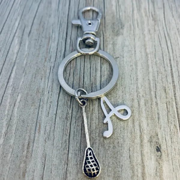 Personalized Lacrosse Zipper Pull Keychain with a Letter Charm