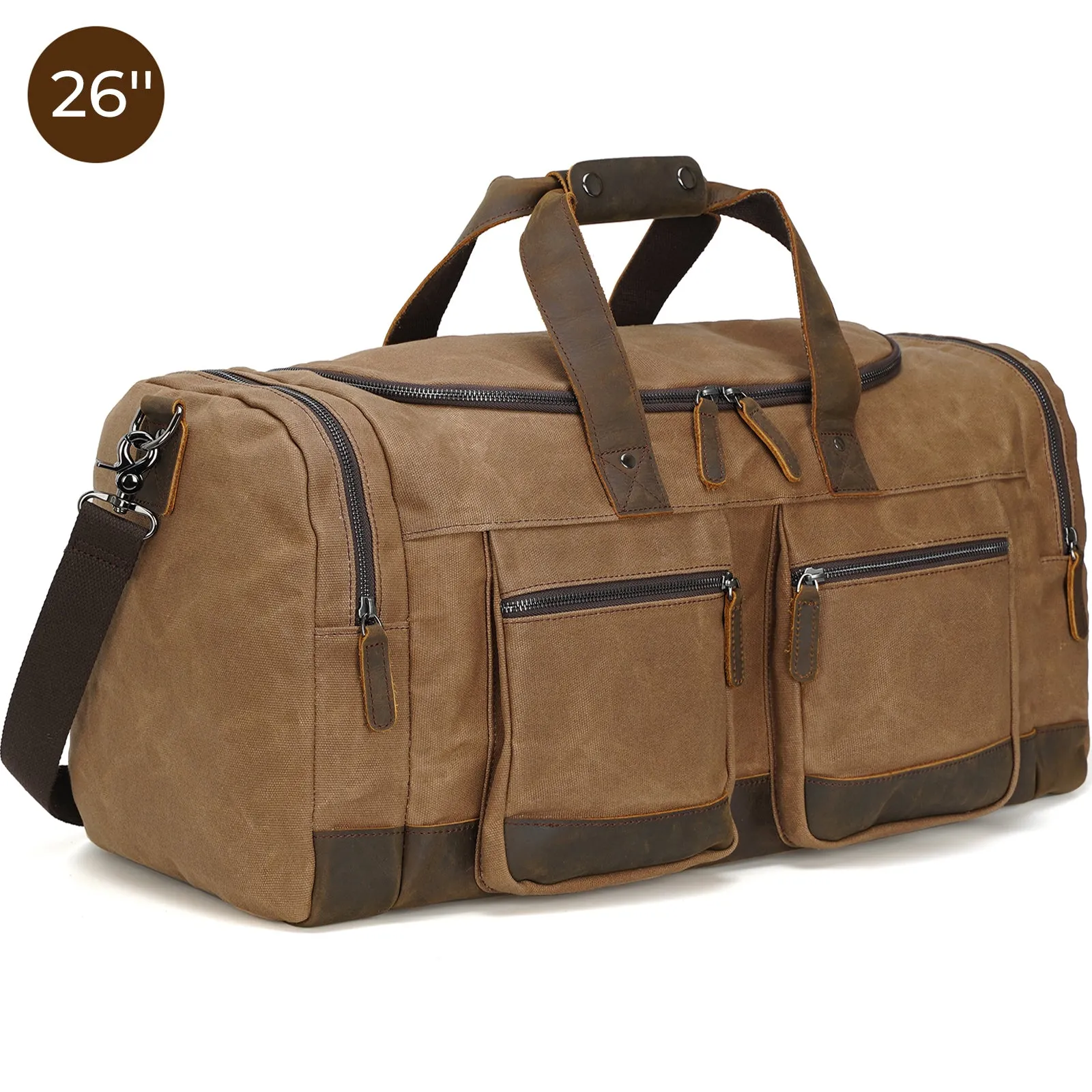 Polare 23”/26" Waxed Canvas Cowhide Leather Waterproof Travel Duffel Bag Trim Luggage Weekender Overnight Carry on Hand Bag