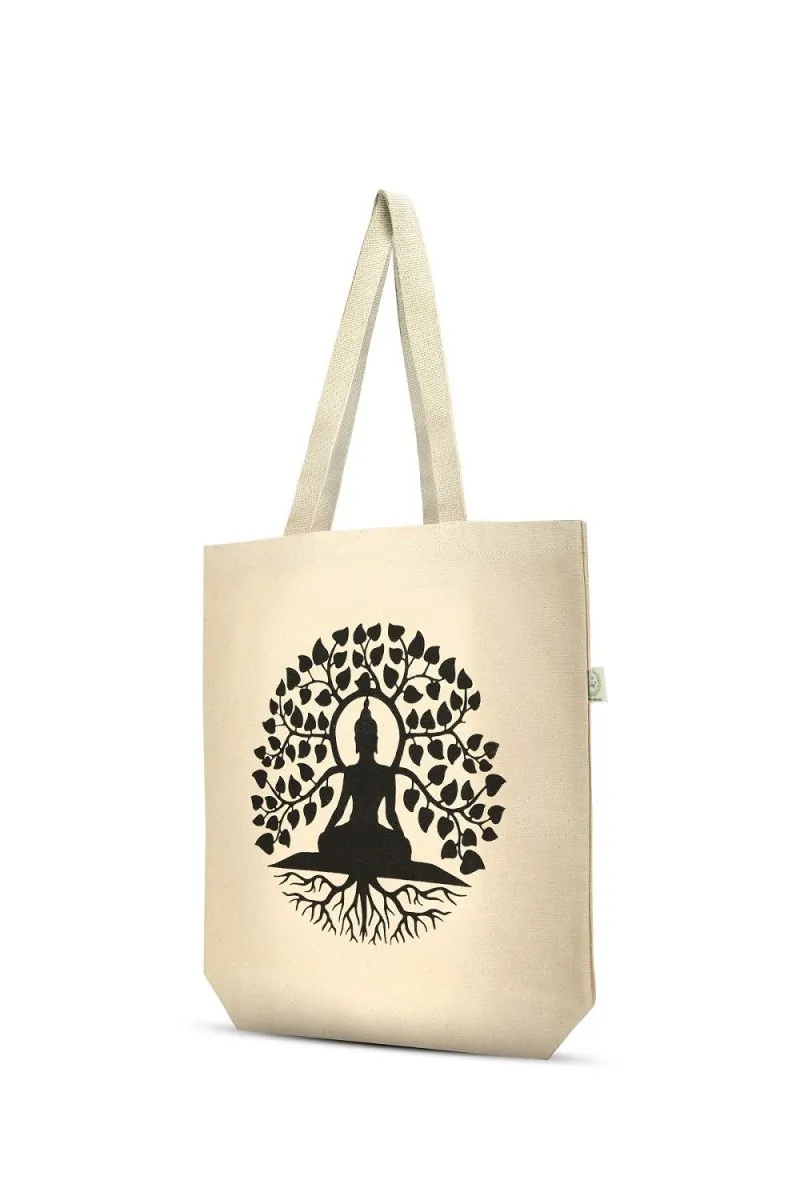 Premium Cotton Canvas Tote Bag- Buddha White