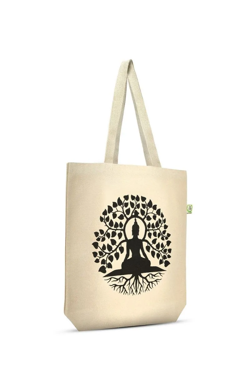 Premium Cotton Canvas Tote Bag- Buddha White