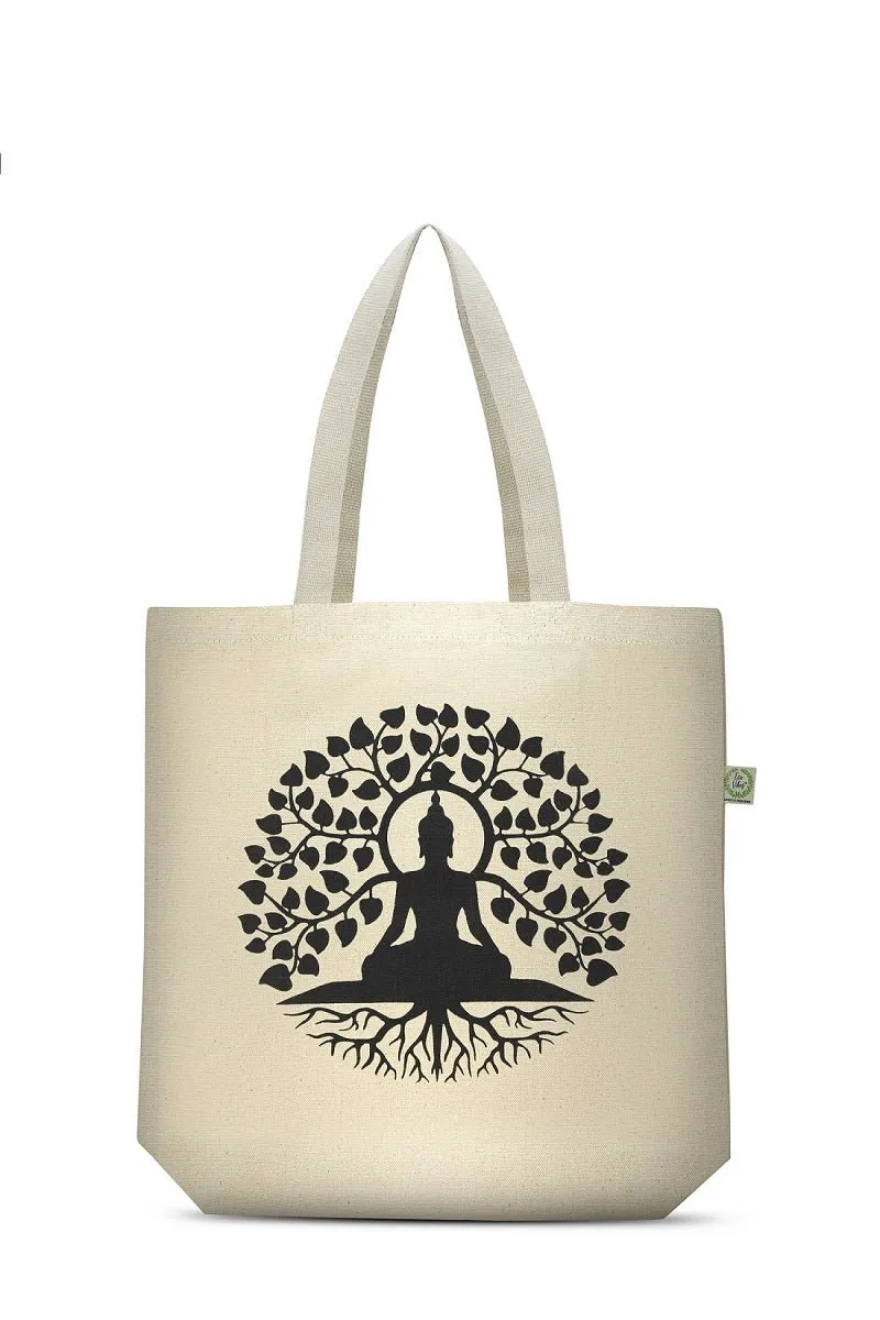 Premium Cotton Canvas Tote Bag- Buddha White