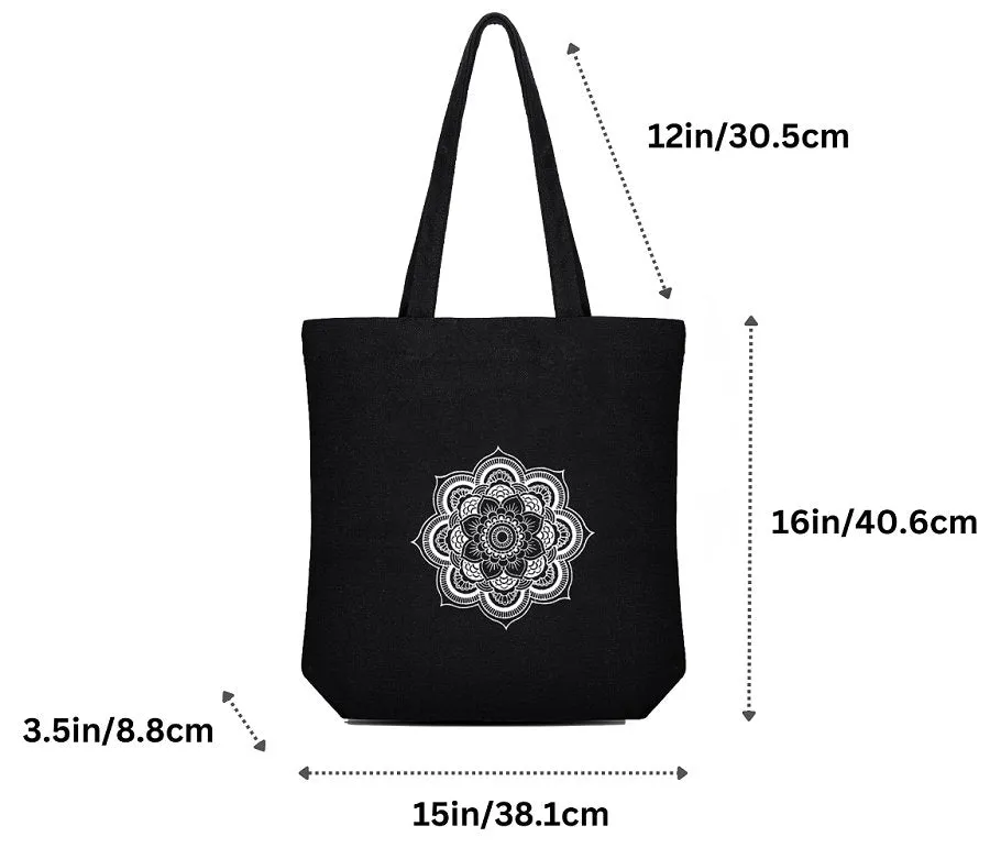 Premium Cotton Canvas Tote Bag- Mandala Black