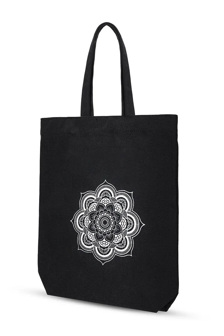 Premium Cotton Canvas Tote Bag- Mandala Black