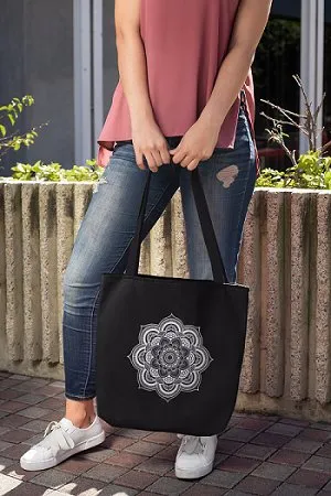 Premium Cotton Canvas Tote Bag- Mandala Black