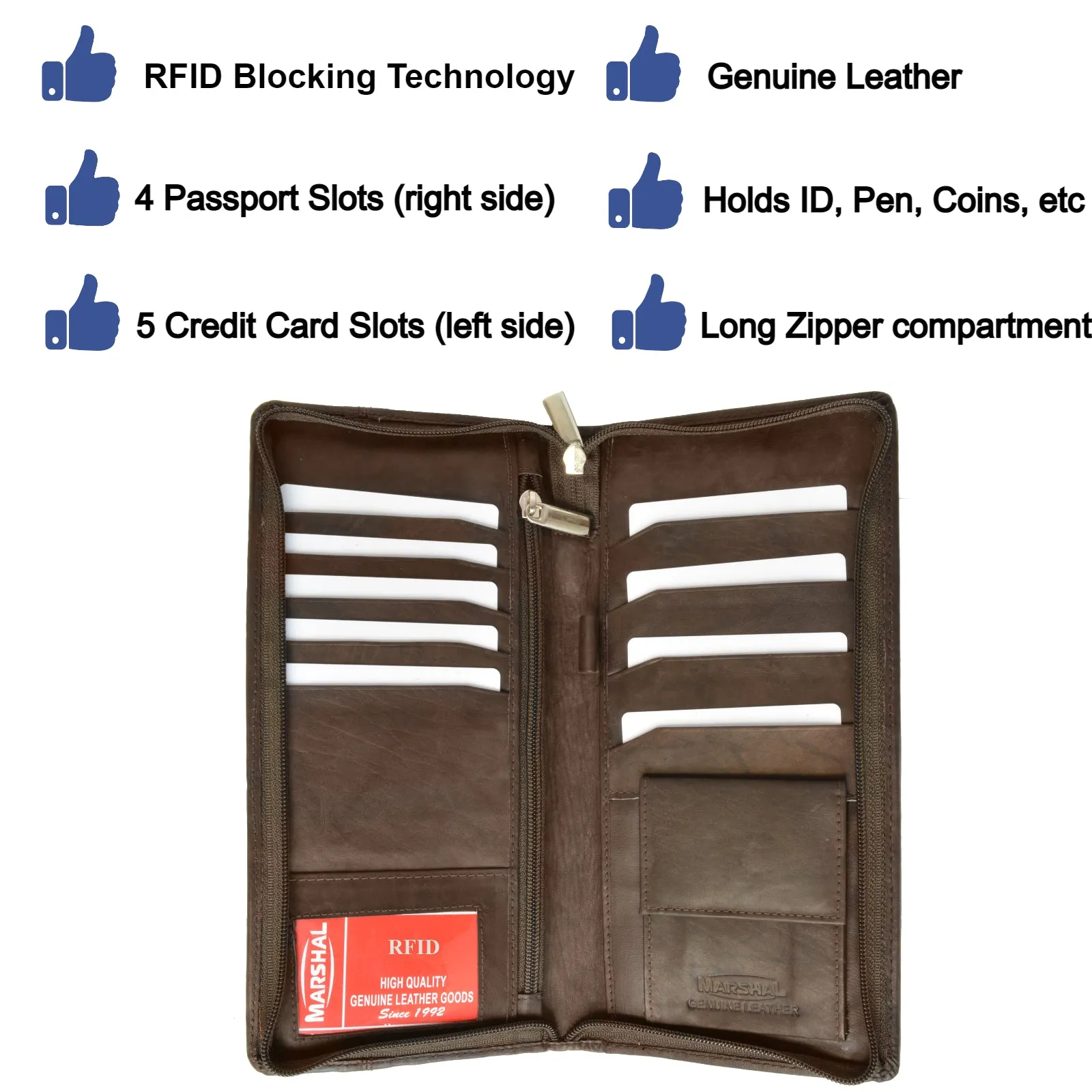 RFID Blocking Travel Wallet & Family Passport Holder Genuine Leather Document Holder & Organizer Protects Your Passports