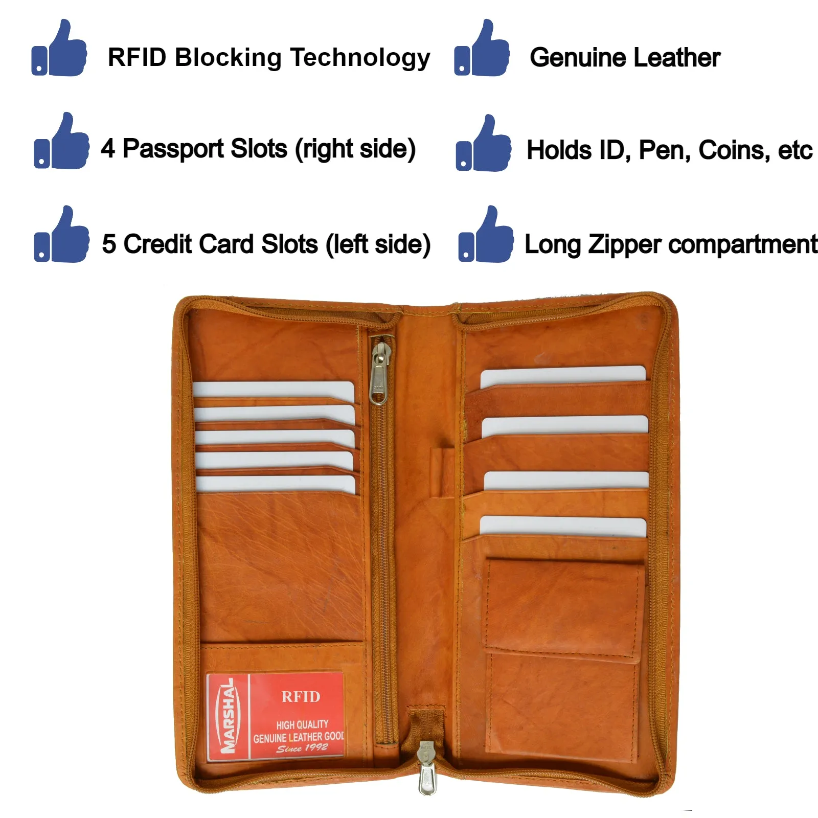 RFID Blocking Travel Wallet & Family Passport Holder Genuine Leather Document Holder & Organizer Protects Your Passports