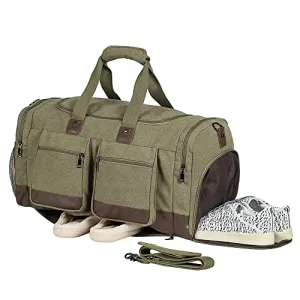 Seyfocnia Canvas Travel Duffel Bag with Shoe Compartment-Green