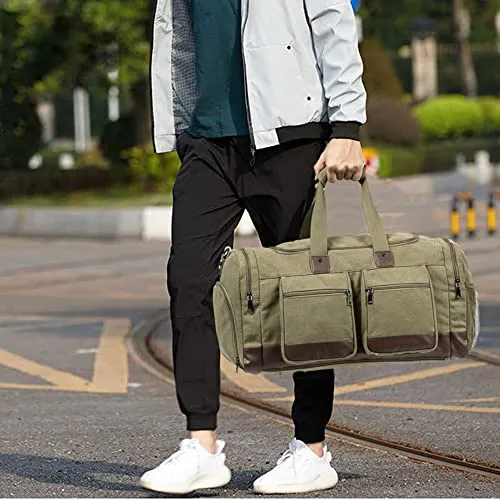 Seyfocnia Canvas Travel Duffel Bag with Shoe Compartment-Green