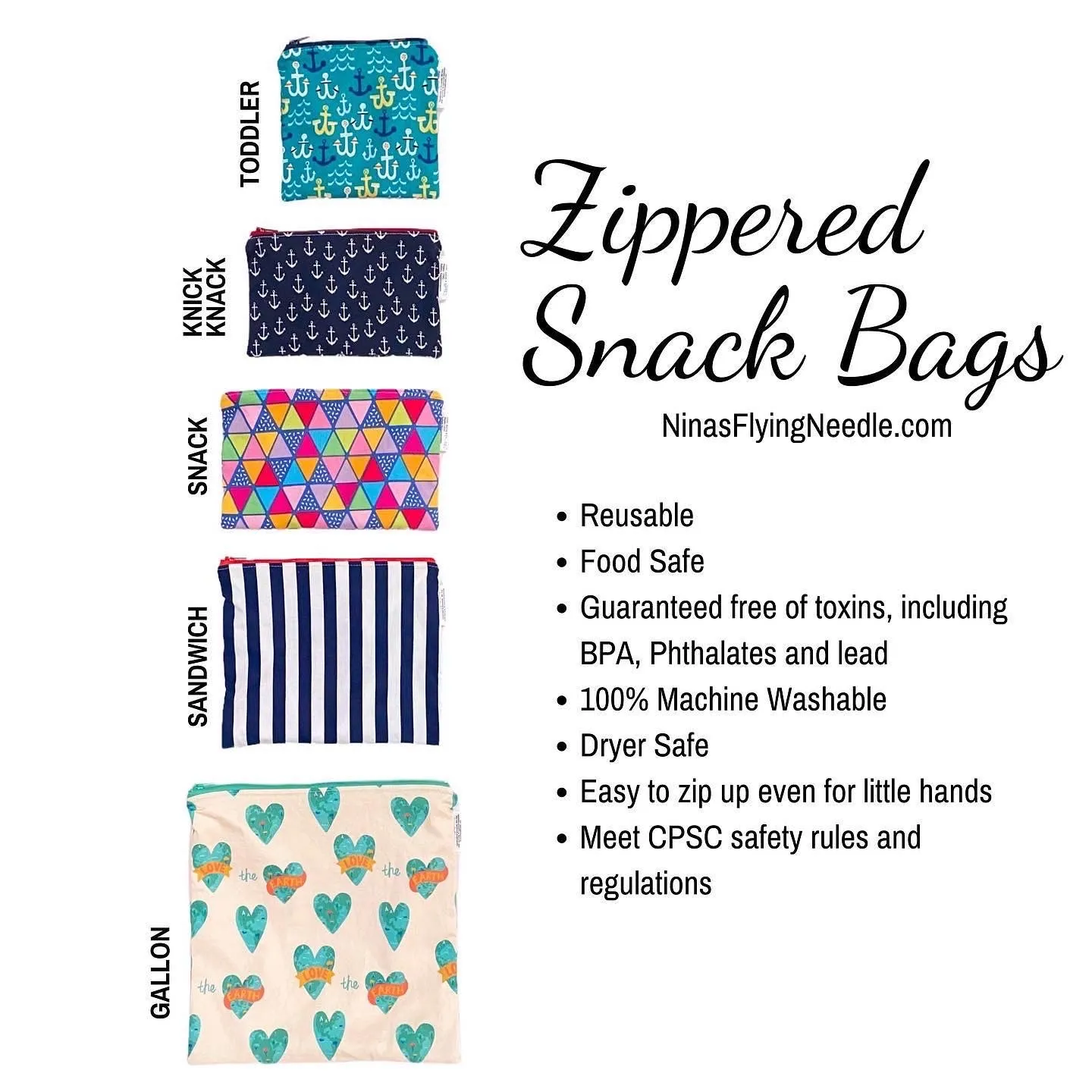 Snack Sized Reusable Zippered Bag Mermaids on Navy